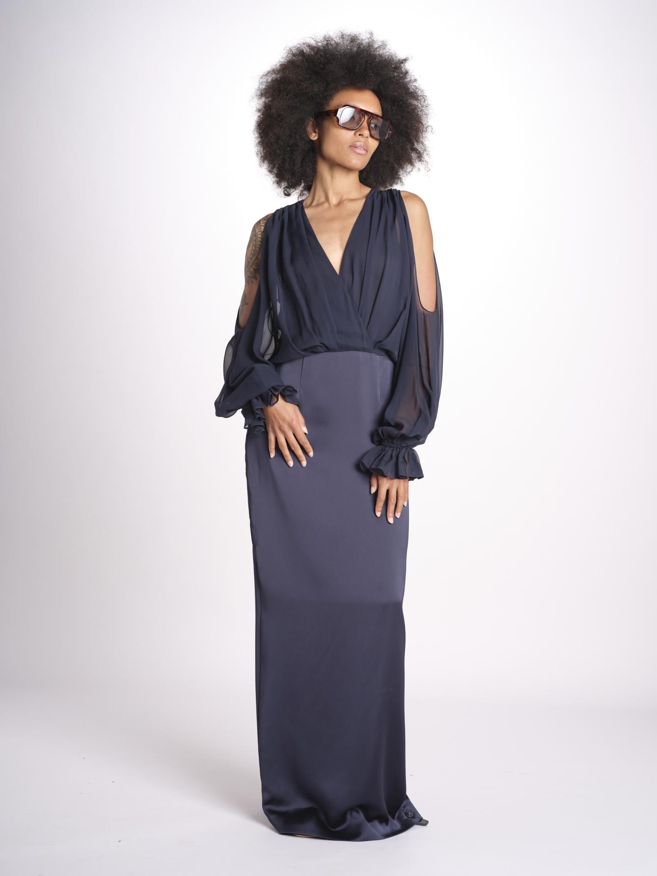abito lungo con manica lunga LEESA E022630011 NAVY ramy brook 