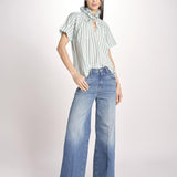 Camicia a righe e collo con rouches ESCARGOT SH71RESCARG-GRE GREEN STRIPES laurence bras 