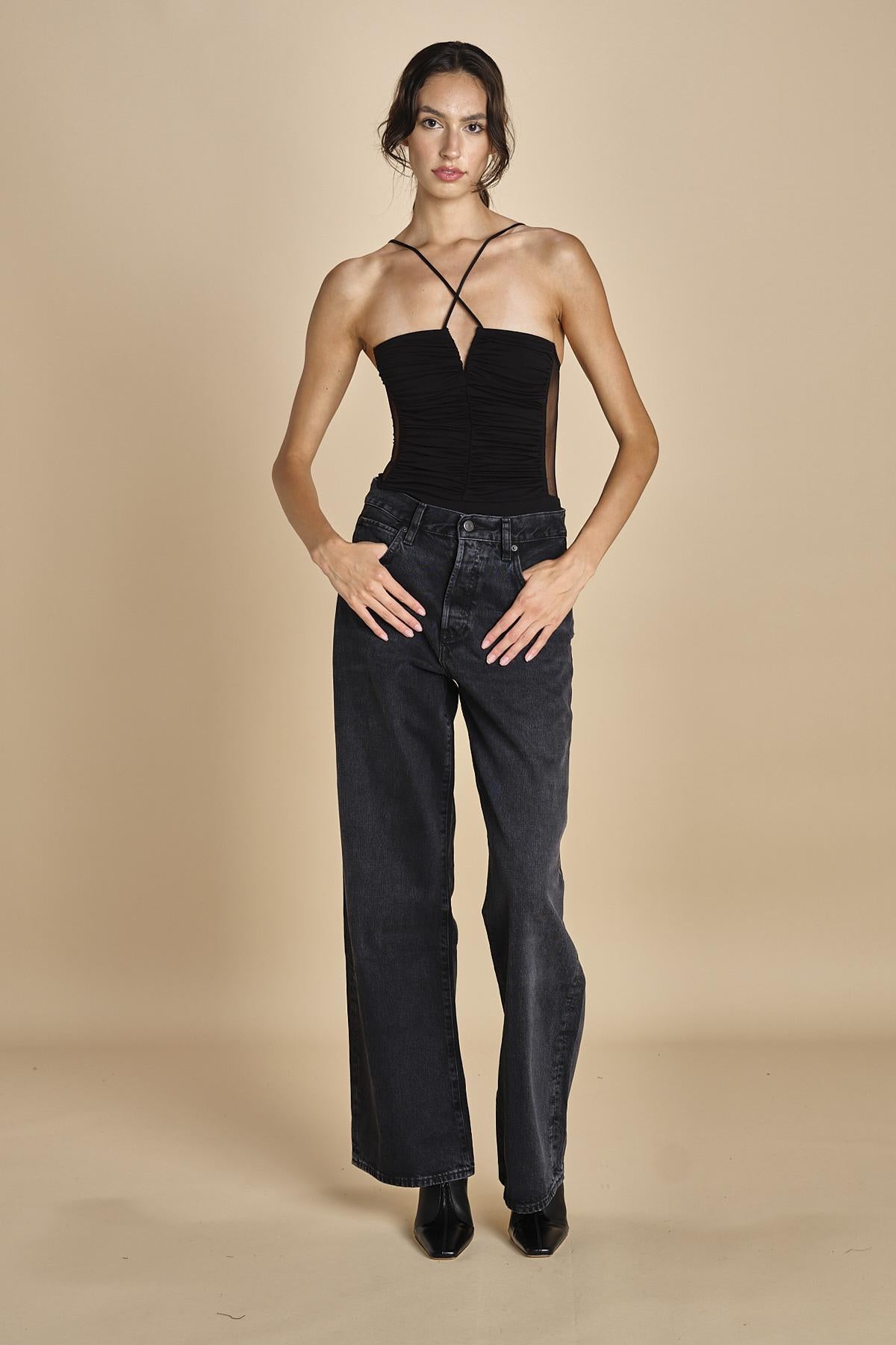 LUNA BODYSUIT body con spalline arricciate davanti e tulle sul retro LUNA BLACK undress code 