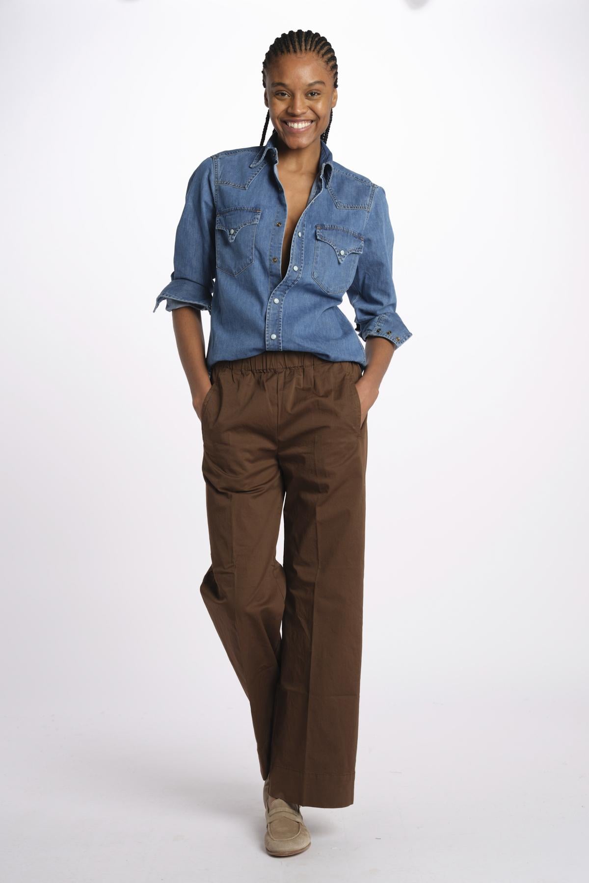 Pantalone PENSIL cotone con elastico PENSIL CHOCOLATE true avenue 