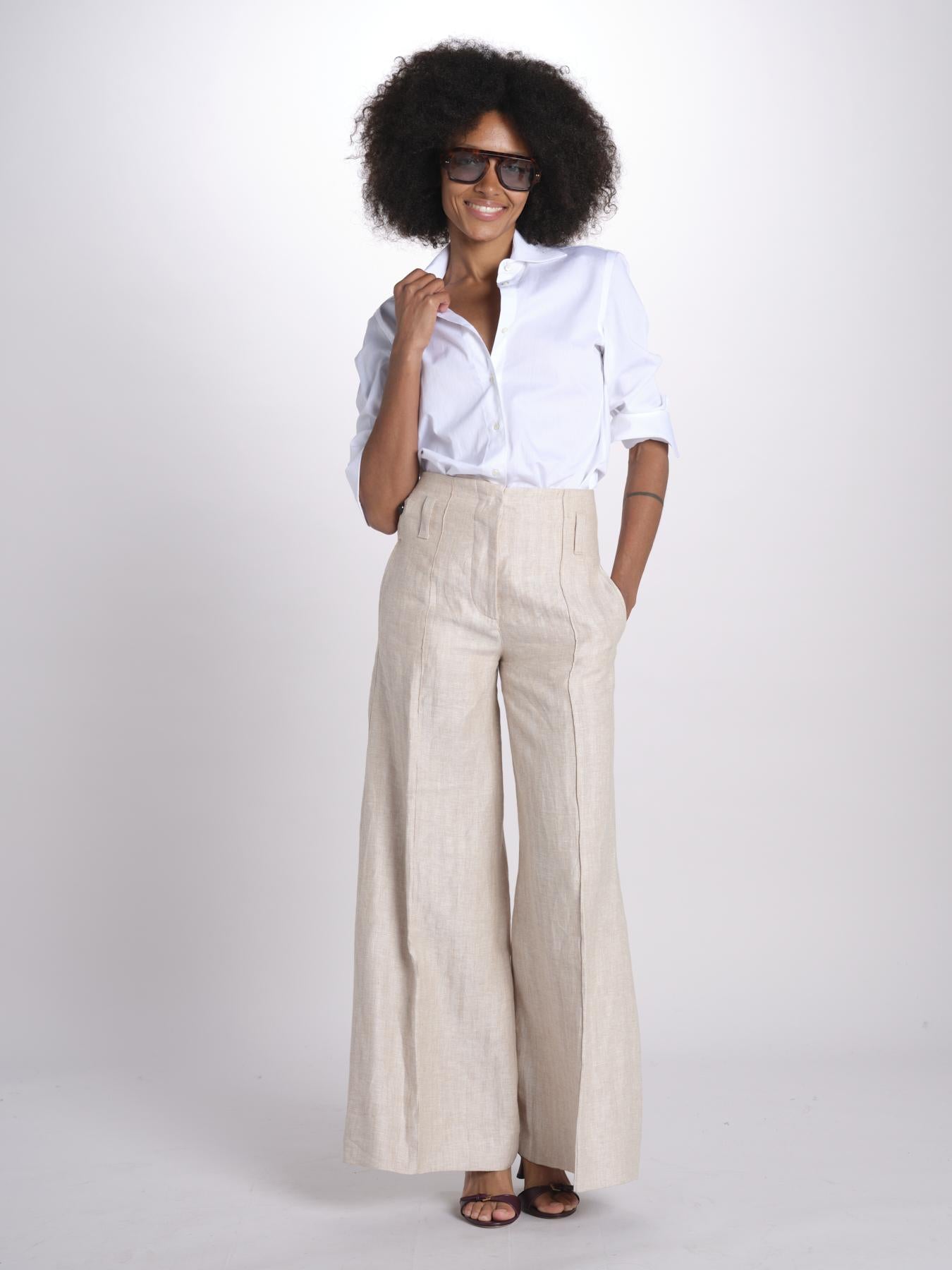 pantalone largo con nervature in lino ORIANA 540 50043 712 BEIGE quelledue 