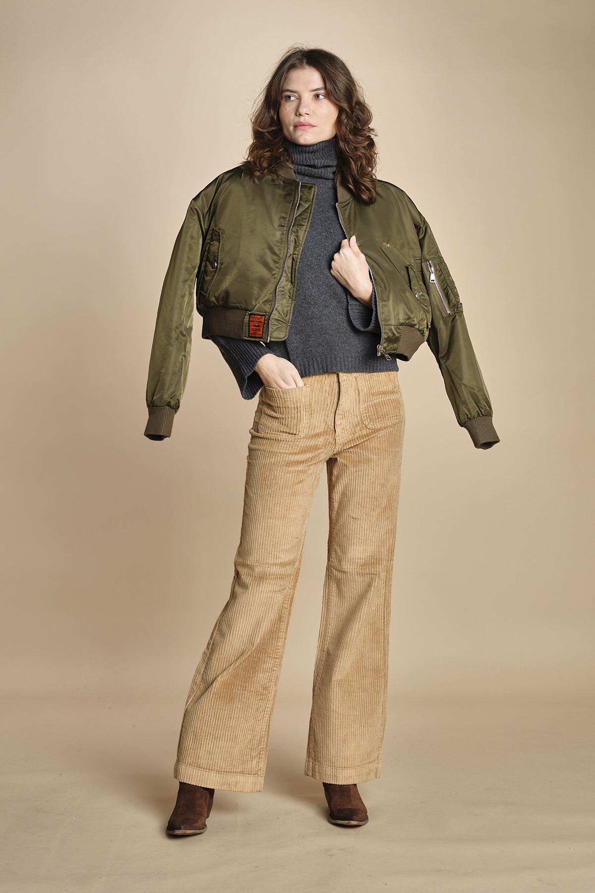 pantalone a zampa con taschine FAUVE WX CAMEL fam 