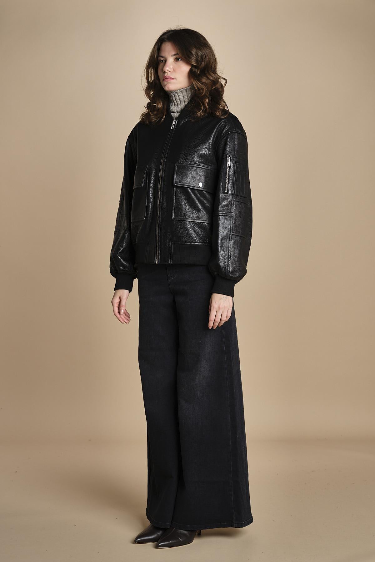 LARA bomber in pelle IO118048 BK999 ivy oak 