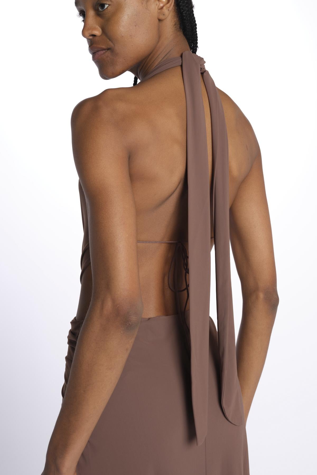 KALISA abito maxi con twist frontale KALISA TAUPE BROWN amazuìn 