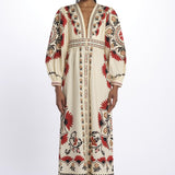 Abito lungo CASHEW MANDALA  stampa fiori 328978 CREAM farm rio 
