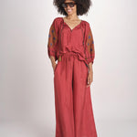 pantalone in seta over BE25252 RUST benaras soleil 