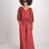 pantalone in seta over BE25252 RUST benaras soleil 