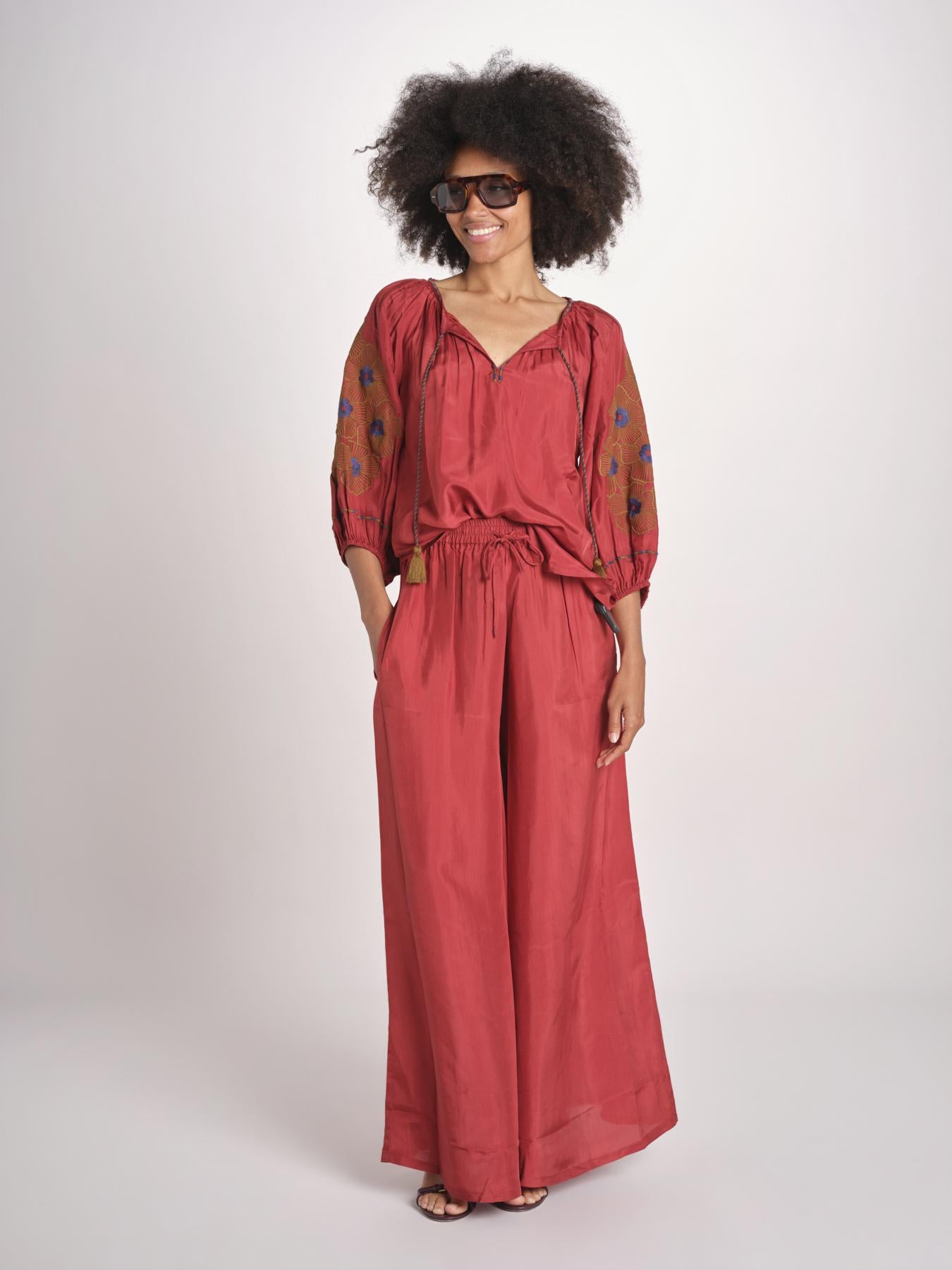 pantalone in seta over BE25252 RUST benaras soleil 