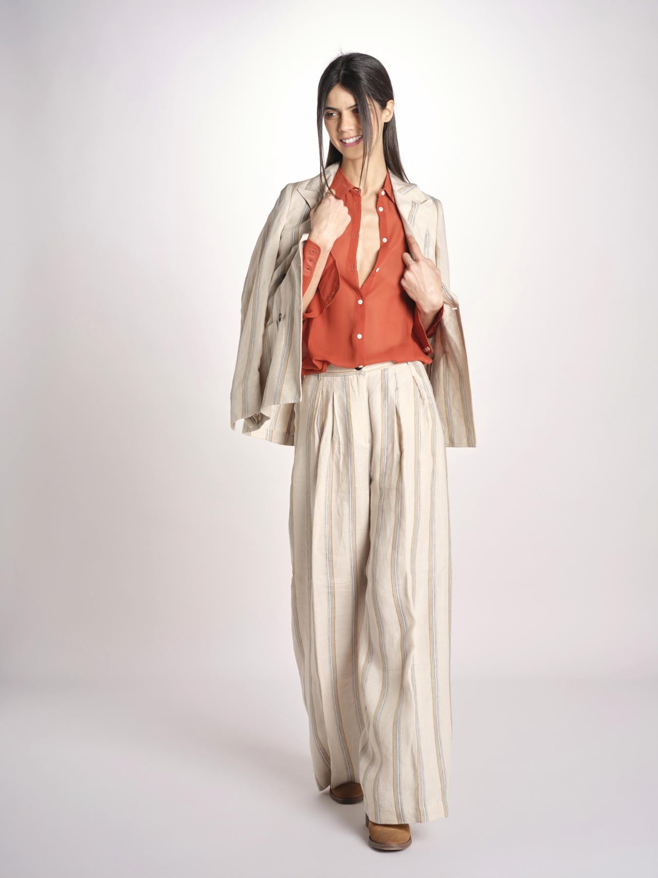 Pantalone in lino rigato KARLY M29DOKARLY_T2301 R708 BEIGE massimo alba 