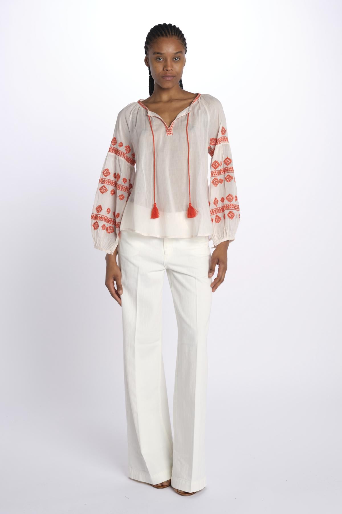 BALERIC camicia con maniche ricamate by milaura. BE22189 PALE PINK ORANGE benaras soleil 