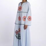 TALI FLOWER abito con fiori ricamati multicolor by milaura. BE24932DRESS LT BLUE benaras soleil 