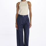 Pantalone MARLENE gessato con pences 14P008LI020 NAVY ines de la fressange 