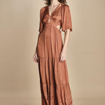 abito lungo in raso manica corta CYLMA PRALINE ba&sh 