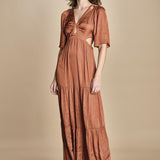 abito lungo in raso manica corta CYLMA PRALINE ba&sh 