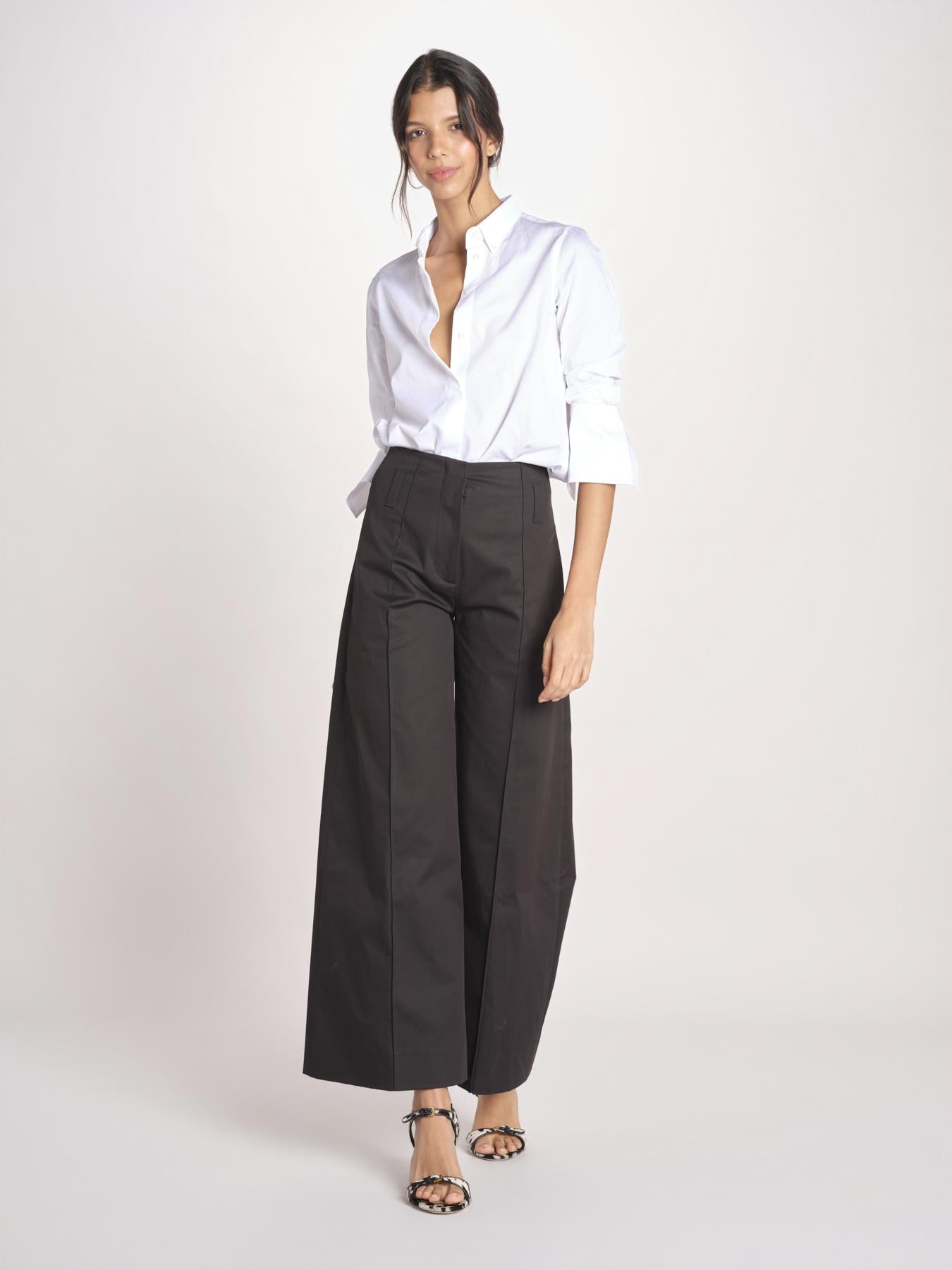 pantalone largo con nervature ORIANA 540 54 3 NERO quelledue 