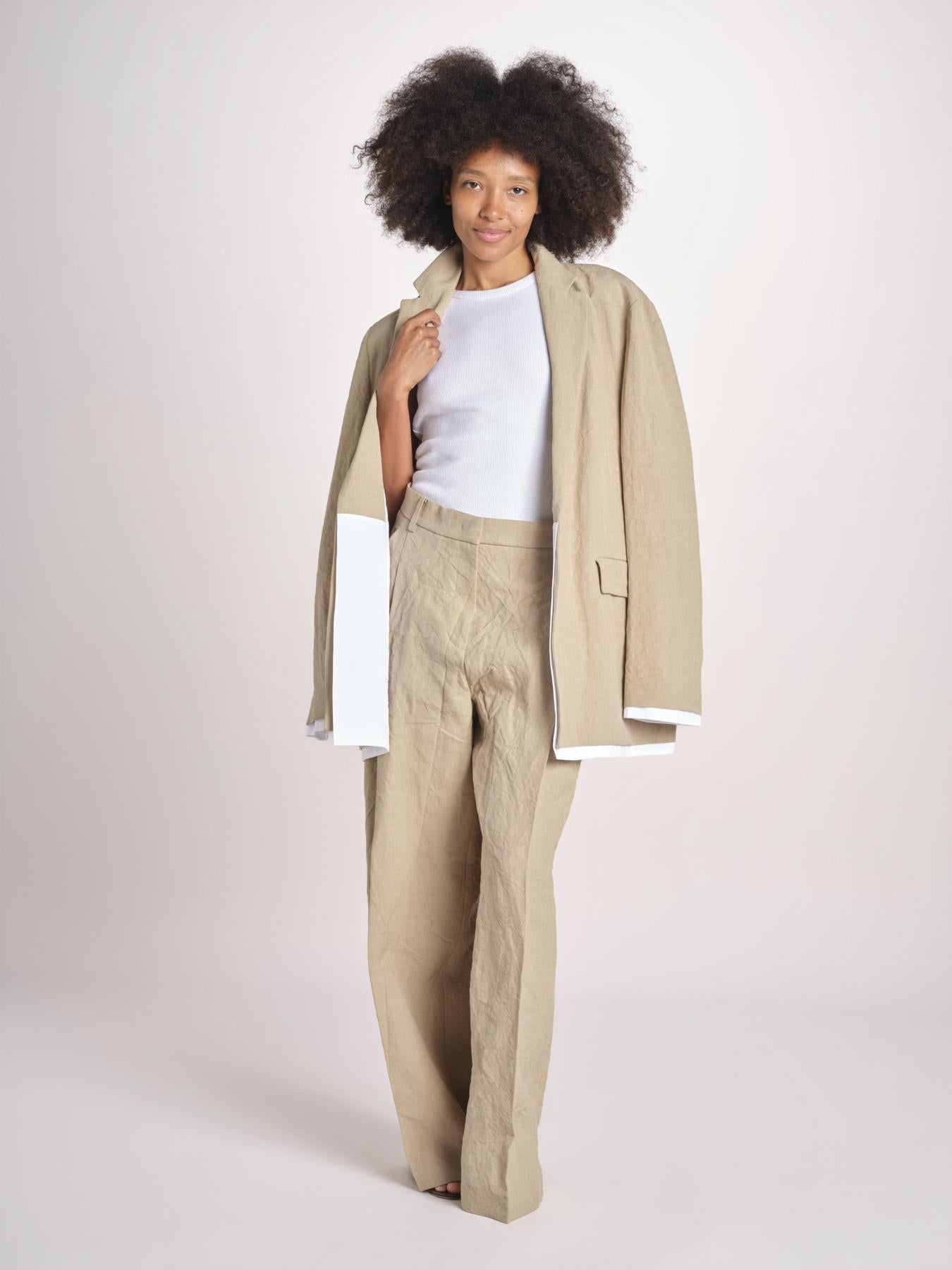 pantalone over in lino B042-3640-1231 NOCCIOLA n21 