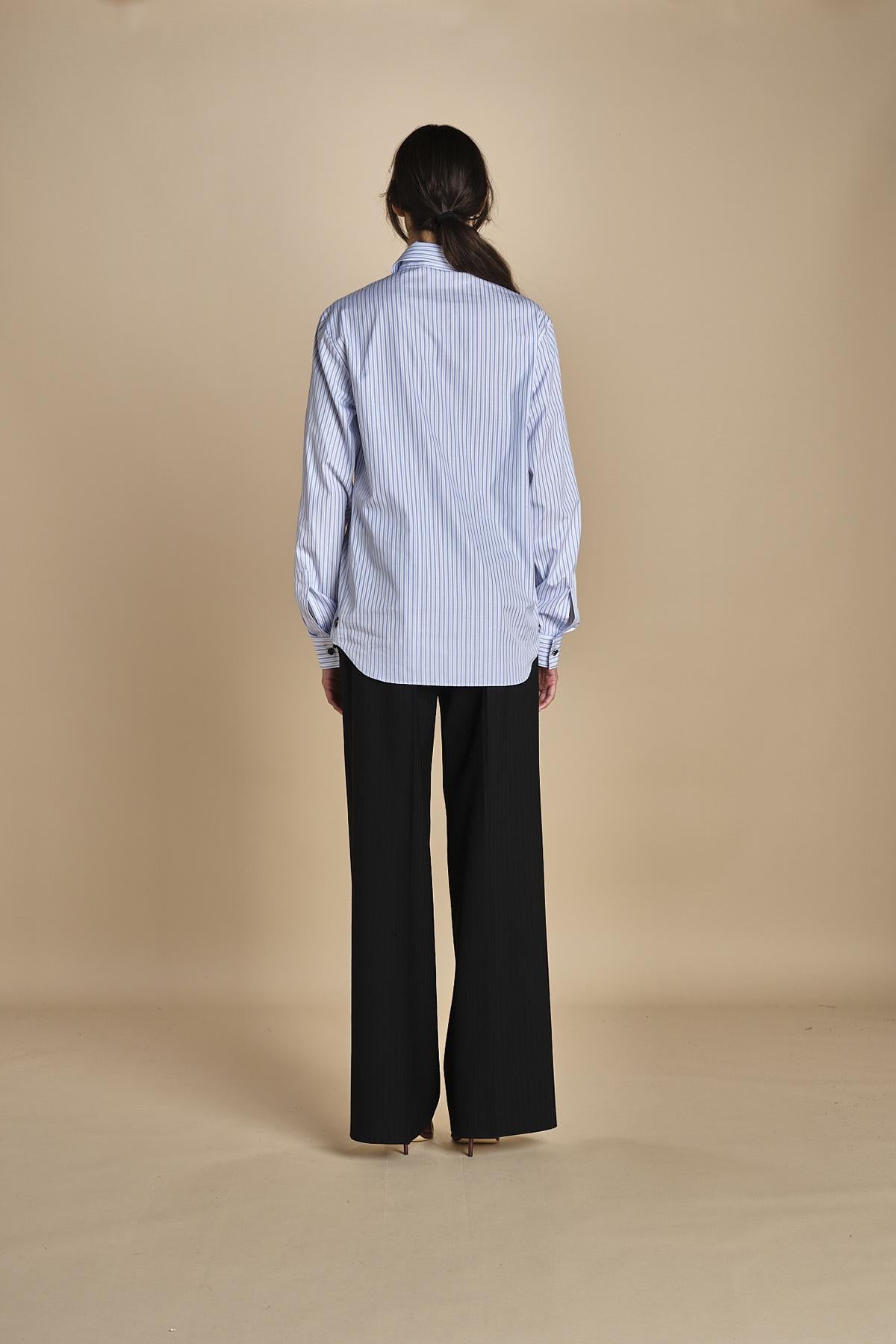 camicia di cotone a righe G022-1519-R1D1 AZZURRO n21 
