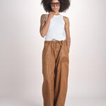 pantalone in lino cerato TELLA WAXTOUCH BROWN true avenue 