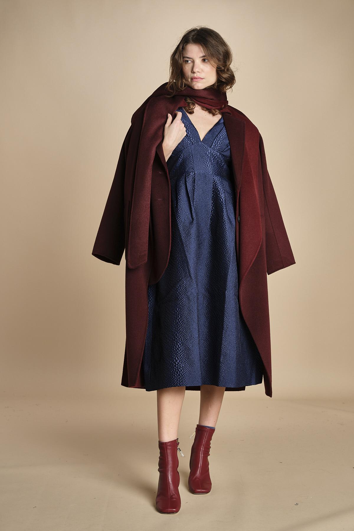 abito midi in tessuto goffrato FAYETTA  035 NAVY sea ny 