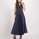 Gonna lunga con inserto centrale in jersey crêpe a pieghe plissé in tessuto tecnico FOLK 2615771011600 002 BLU weekend maxmara 