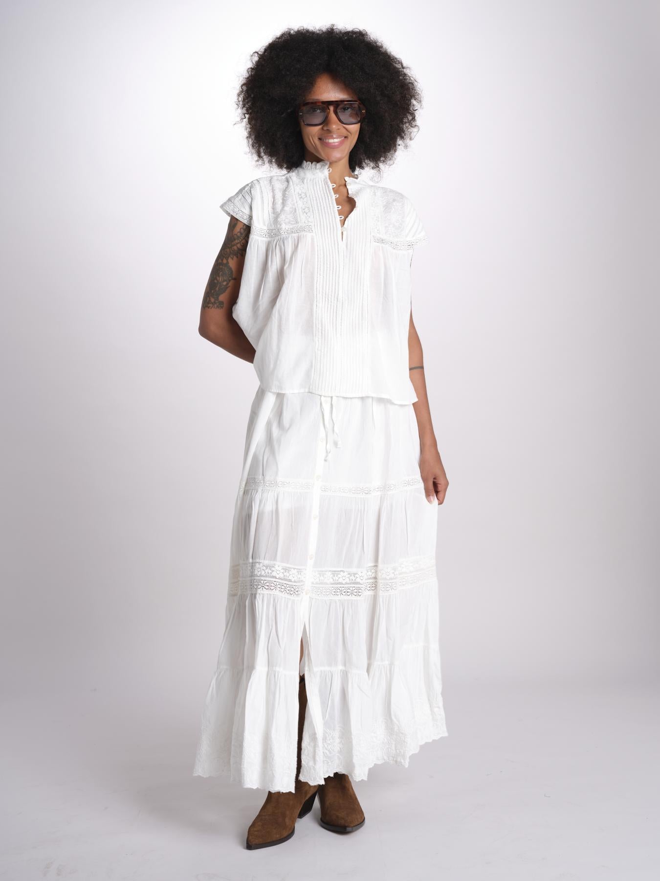 gonna in voille e pizzo CARAVELLE 6EVA53-V07316 BLANC vanessa bruno 