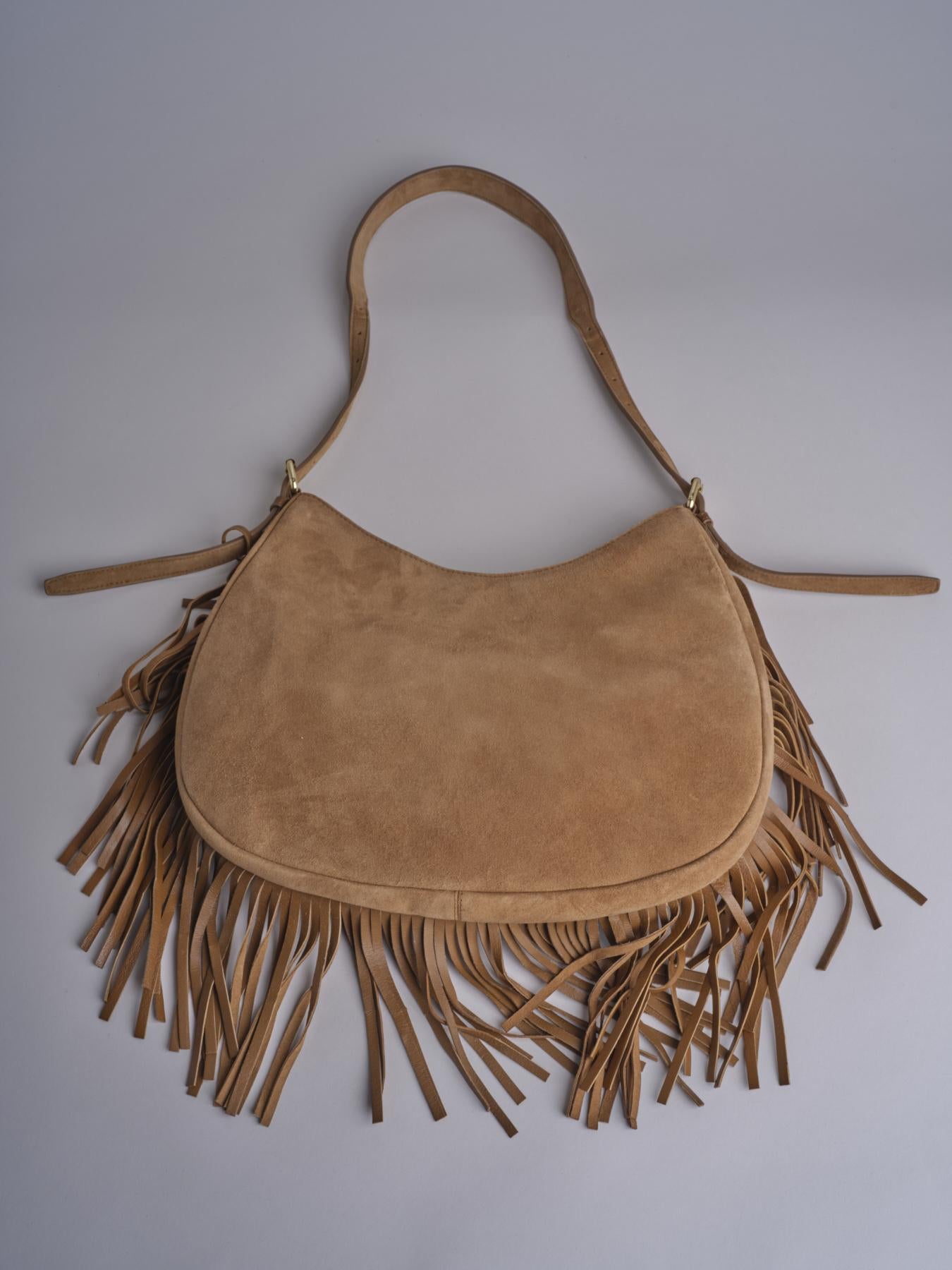 tracolla in camoscio con frange VIVIENNE SUEDE AB07 TABACCO via mail bag 