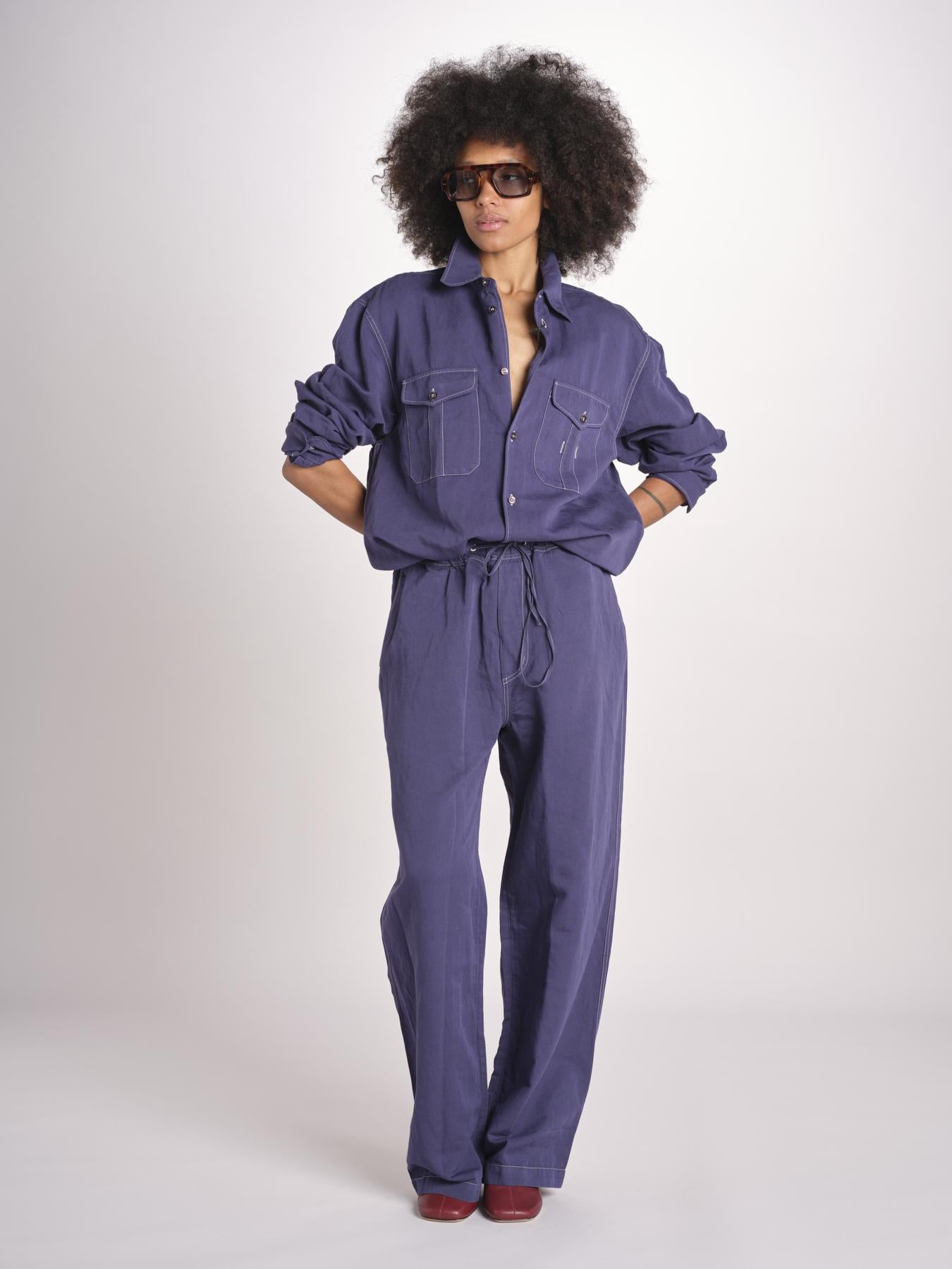 camicia uomo con impunture LOURO 1479 INDIGO studio nicholson 