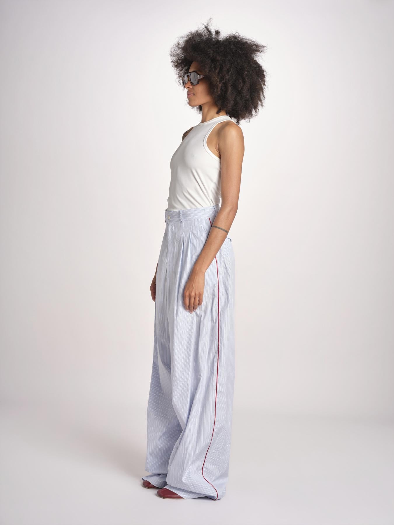 pantalone a righe con piping ELSA MJD266 LIGHT BLUE STIPES jejia 