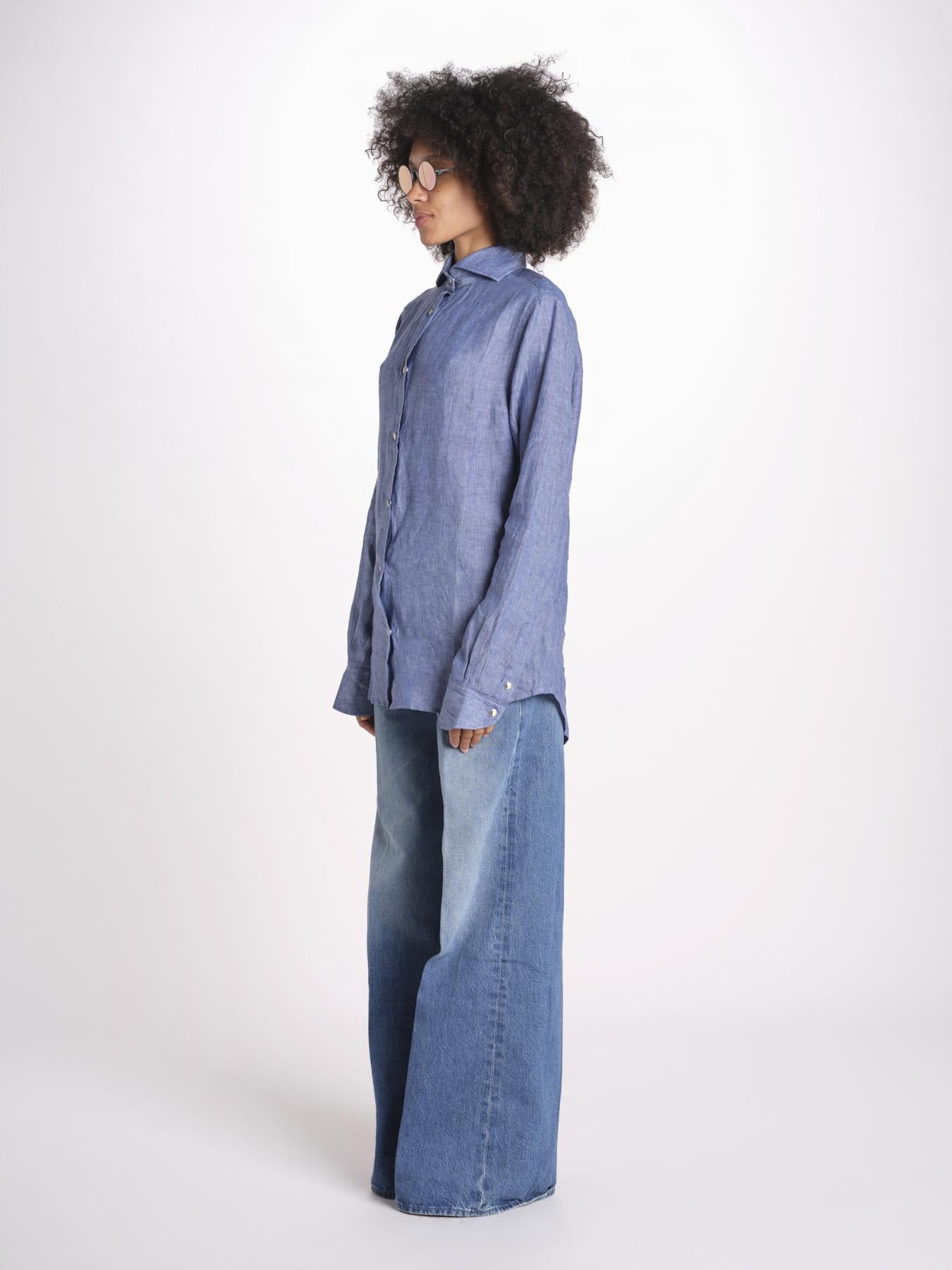 camicia uomo lino con automatici SABRILI DENIM milaura 