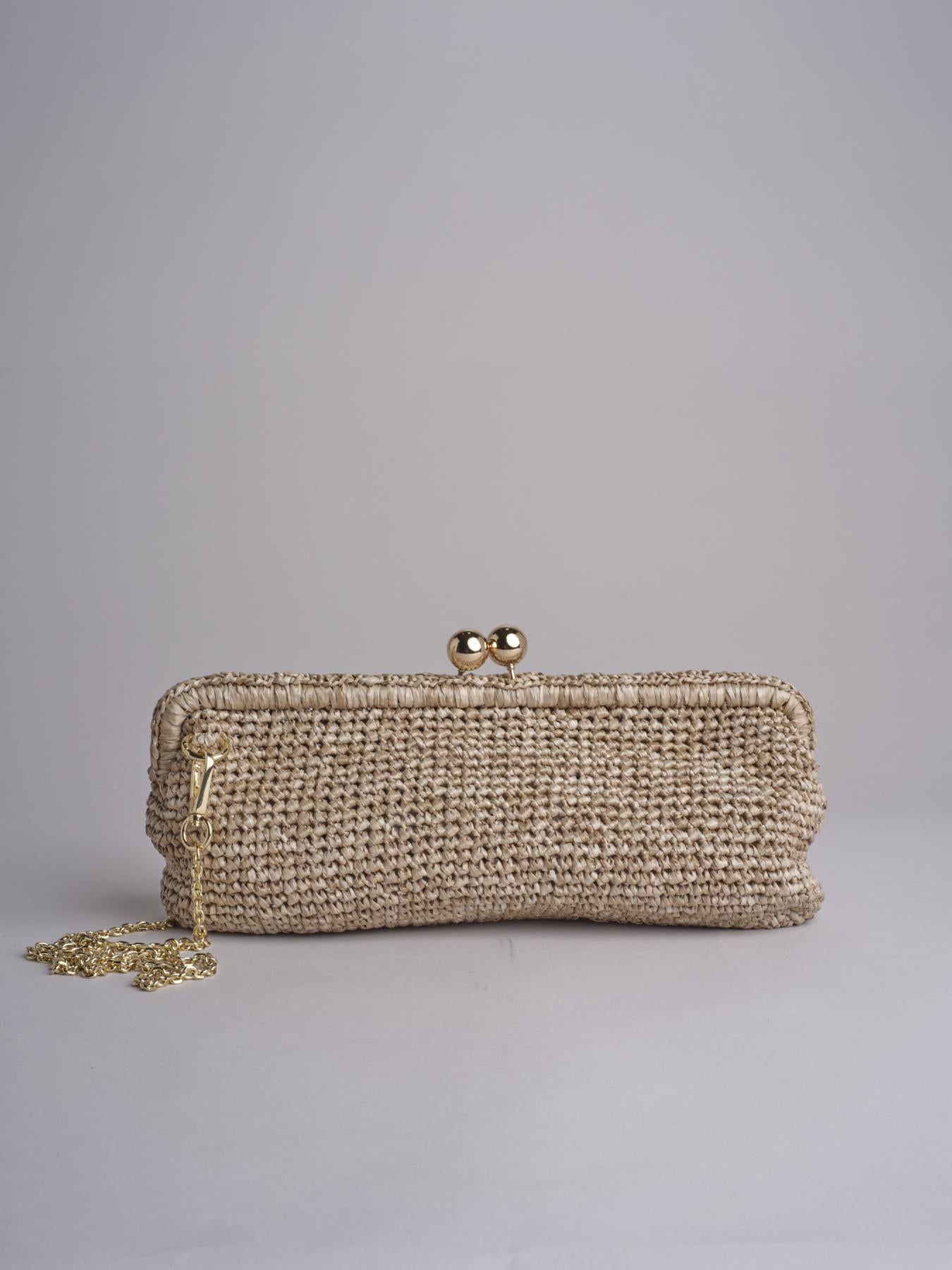 clutch lunga in paglia CORA CROCHET W04 SABBIA via mail bag 