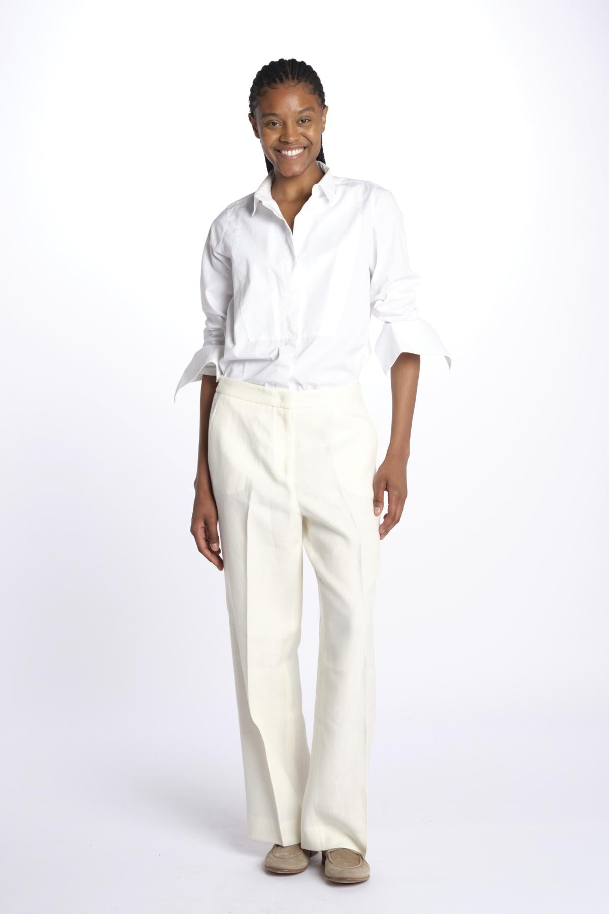 SABINA pantalone con elastico invita  in lino SABINA 352 BIANCO quelledue 