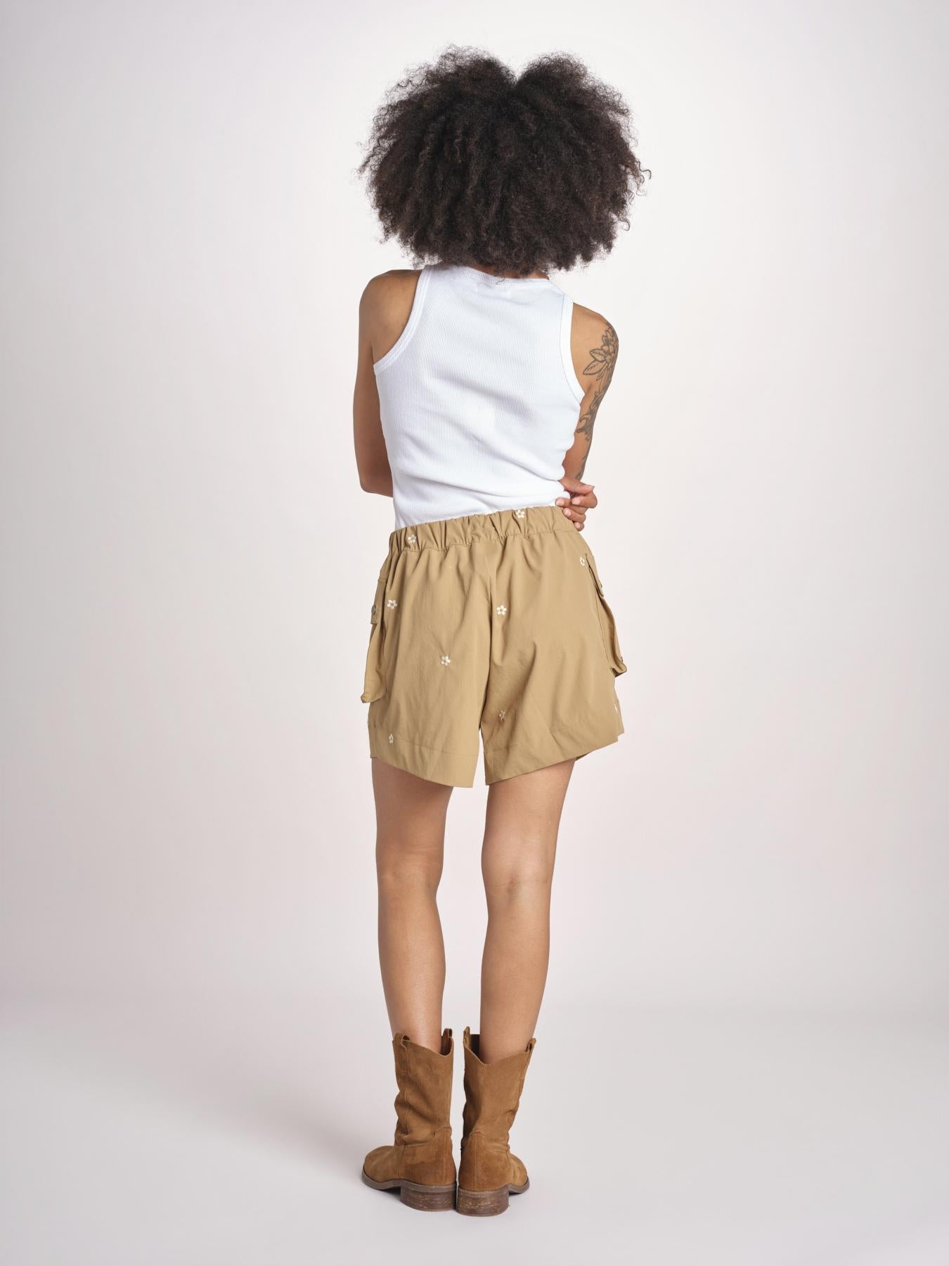short con fiorellini ricamati THE EMBROIDERED OWB0007575 KAKI the GREAT 