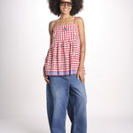 ttop a quadretti con fiorellini ricamati 1WS-58E RED payal pratap 