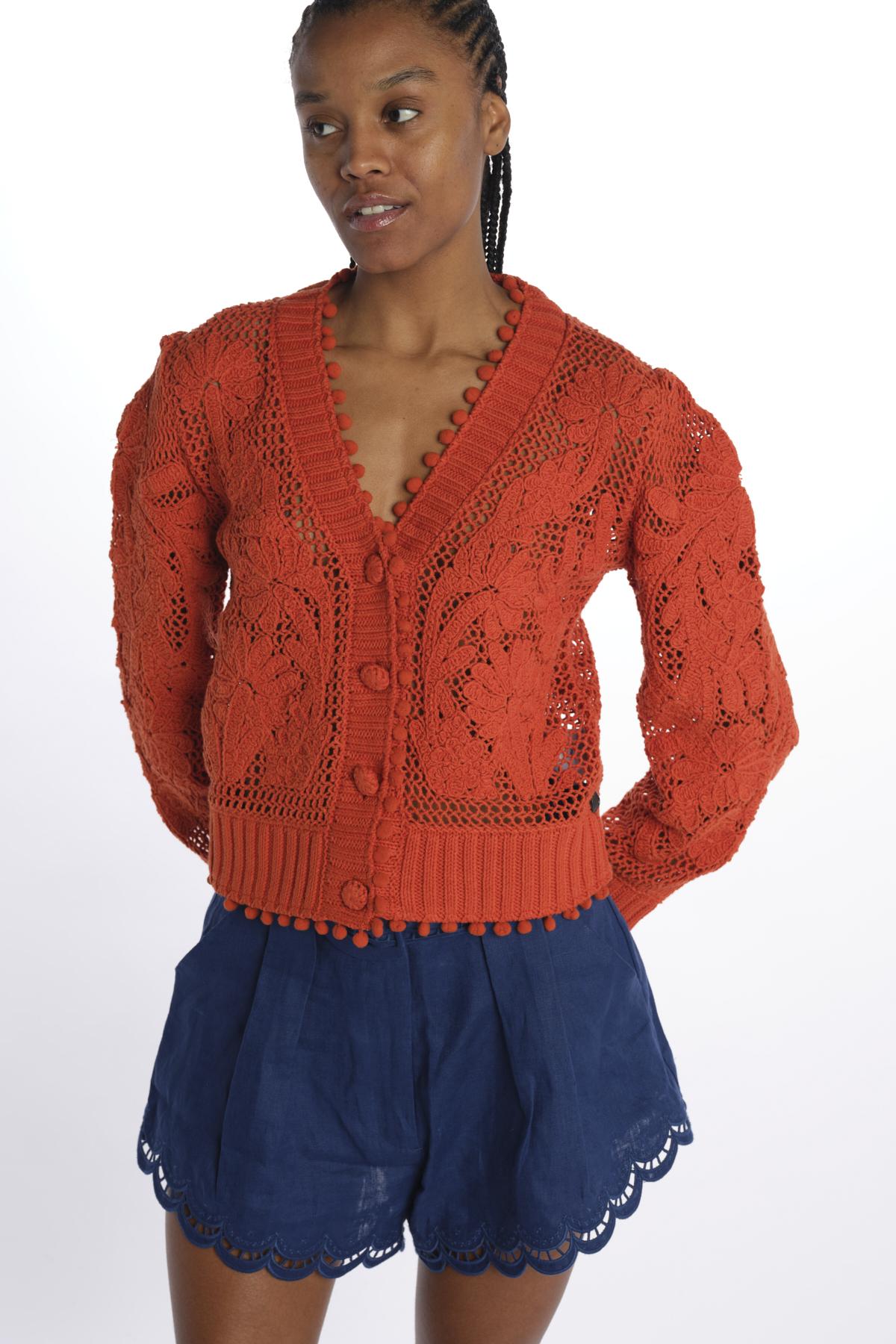 Cardigan FLORAL ORANGE cotone pizzo 332360 ORANGE farm rio 
