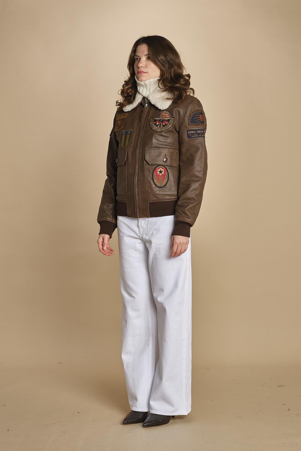 bomber montone più patch aviatore. LCAVIATORBD BROWN schott 