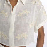 BONDI PALM camicia crop cpn palme in paillettes by milaura. BE24673 NATURAL benaras soleil 