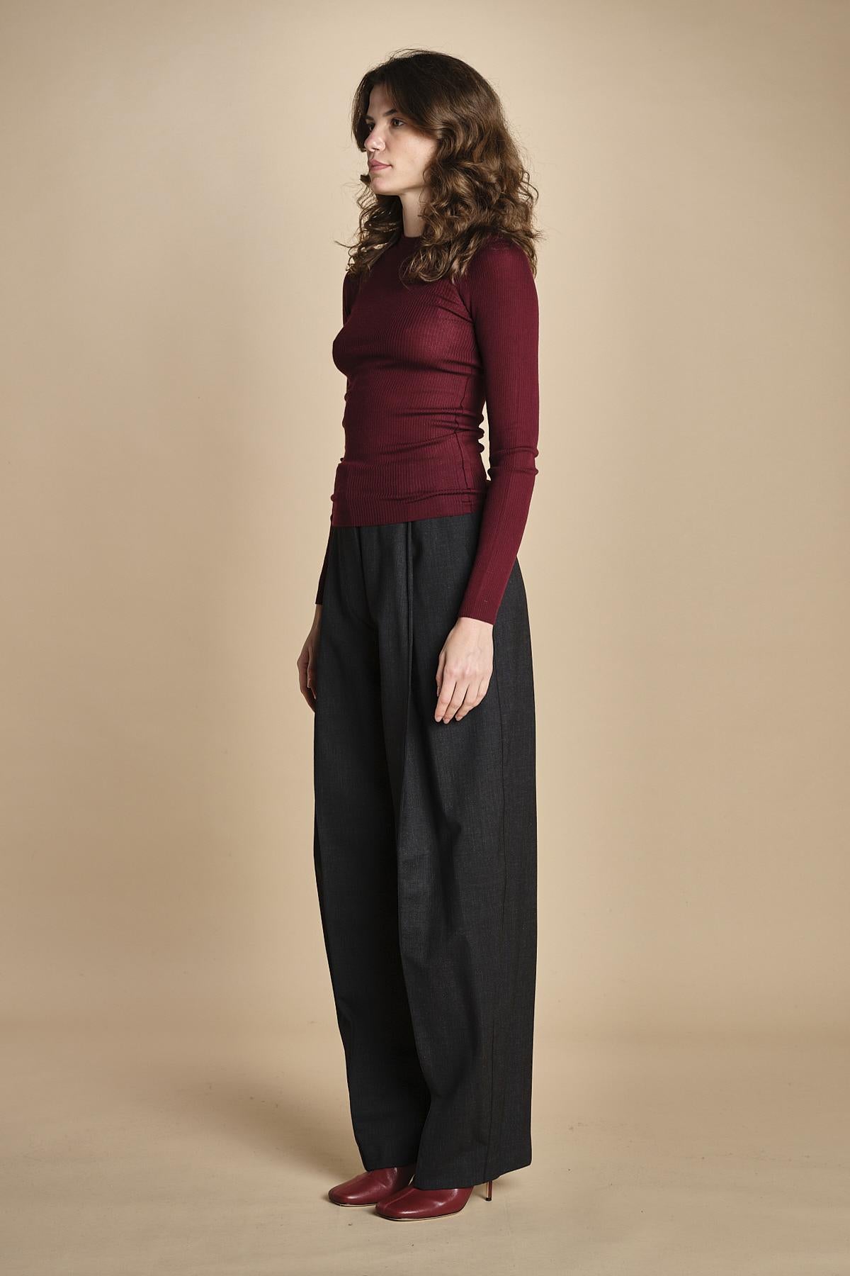 girocollo a costine manica luna in lana merino LAU30 E14015 BORDEAUX milaura 