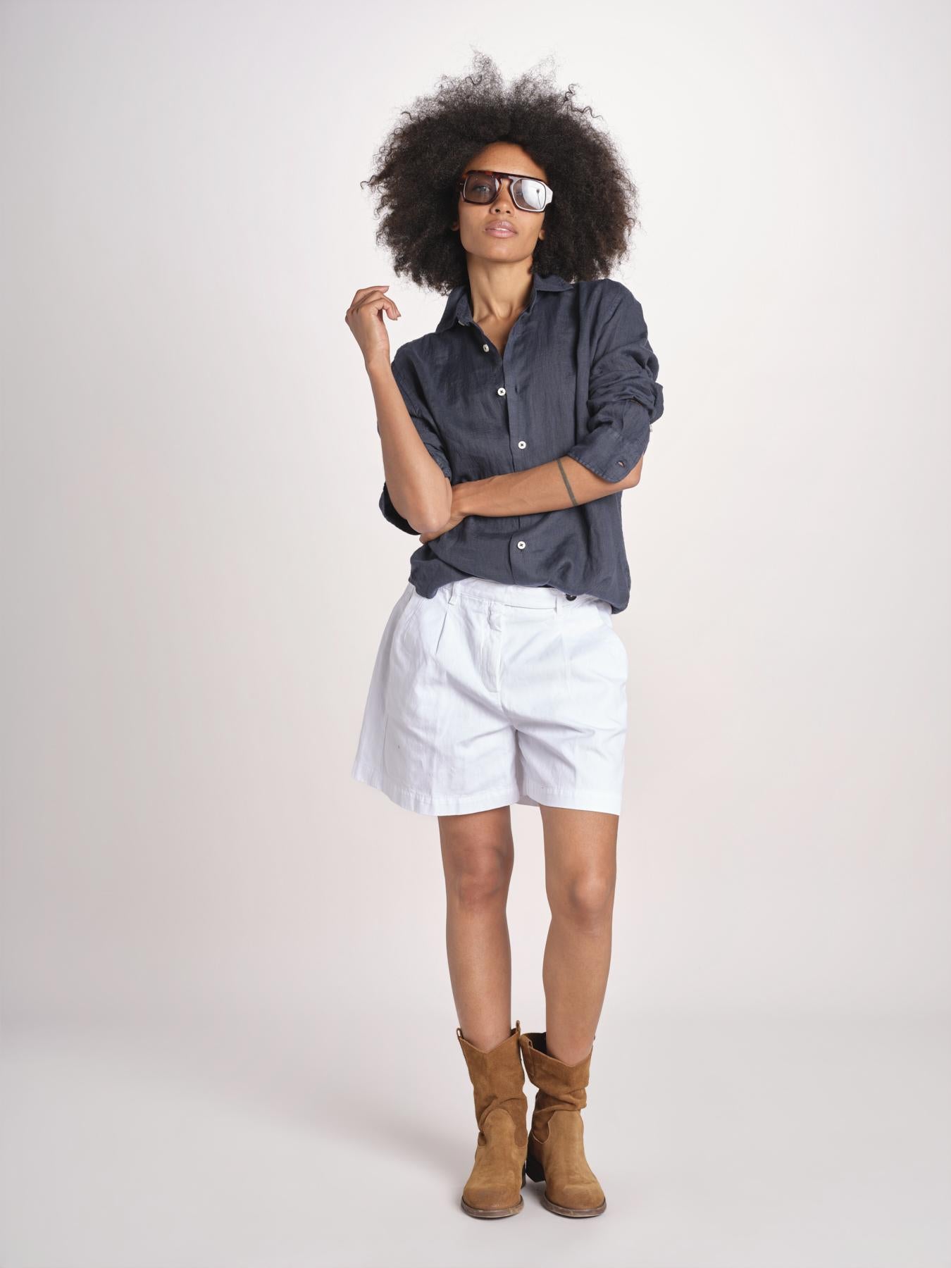 Camicia maschile in lino M012 38 BLU milaura 