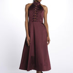 Abito MERLOT MIDI scollato + fiocchi 1970 BURGUNDY rebecca vallance 