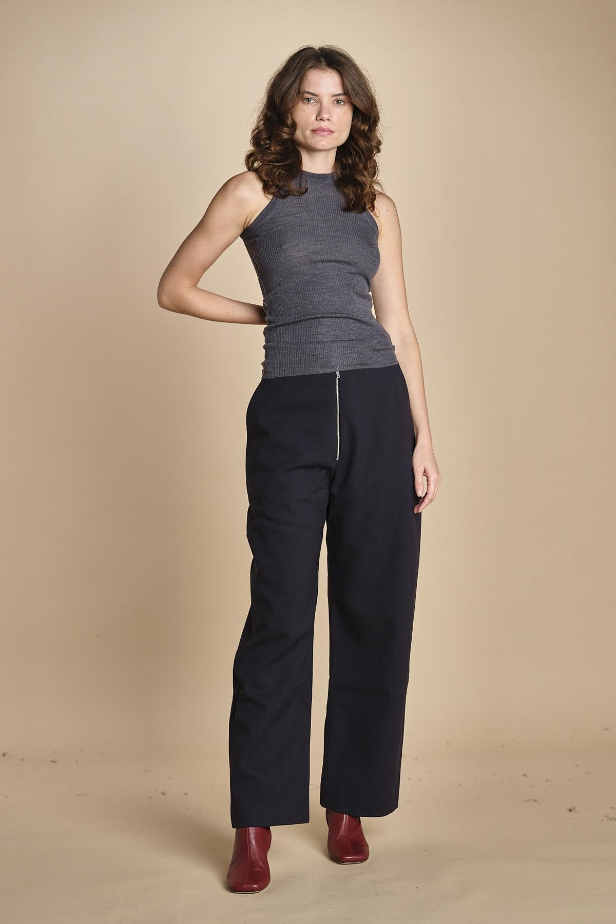 top americano a costine in lana merino LAU28 E14038 GRIGIO SCURO milaura 