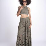 top corto con intarsio fiori AGNES M1720 PESTO lace the label 