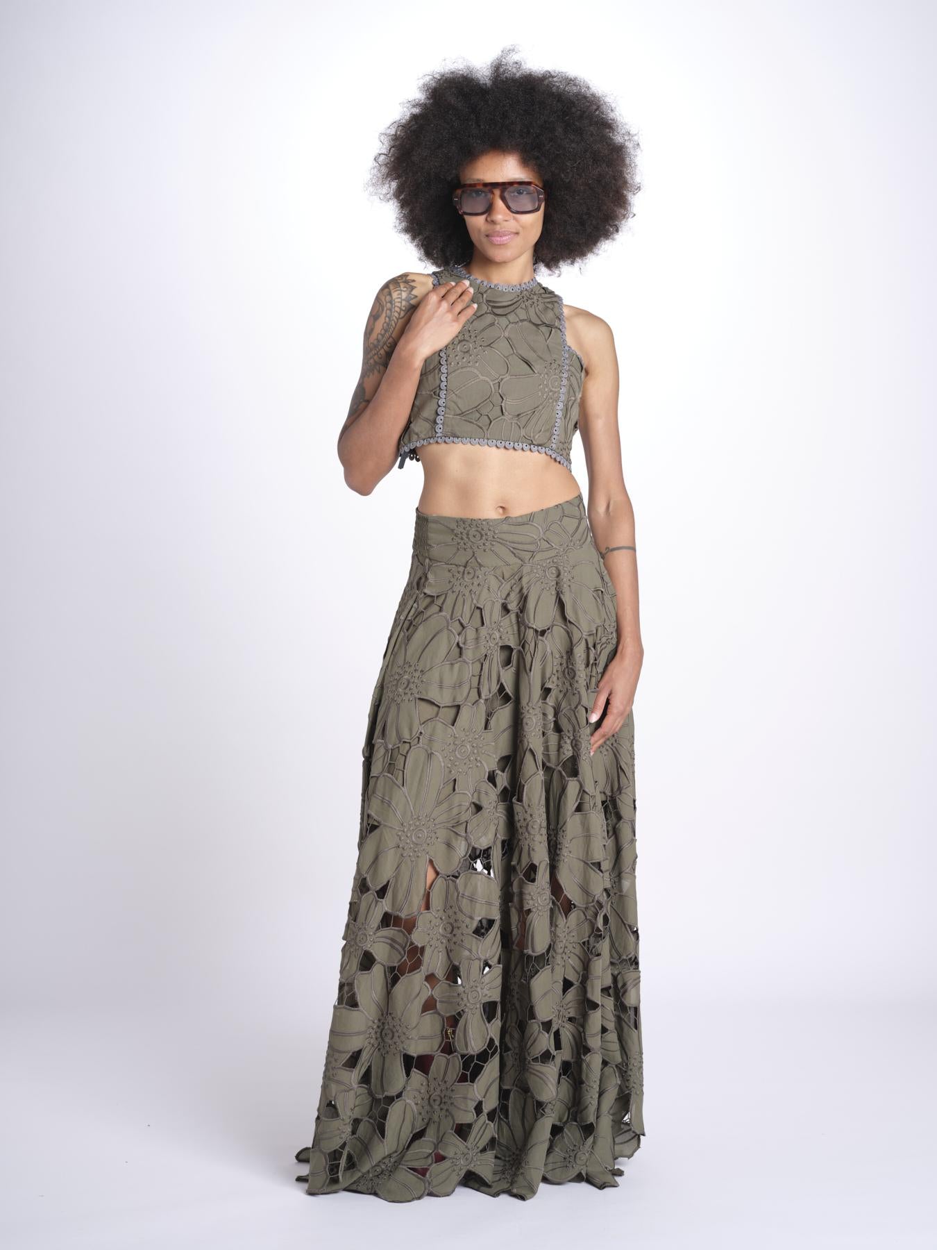 top corto con intarsio fiori AGNES M1720 PESTO lace the label 