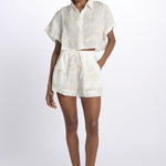 BONDI PALM camicia crop cpn palme in paillettes by milaura. BE24673 NATURAL benaras soleil 