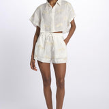 BONDI PALM camicia crop cpn palme in paillettes by milaura. BE24673 NATURAL benaras soleil 