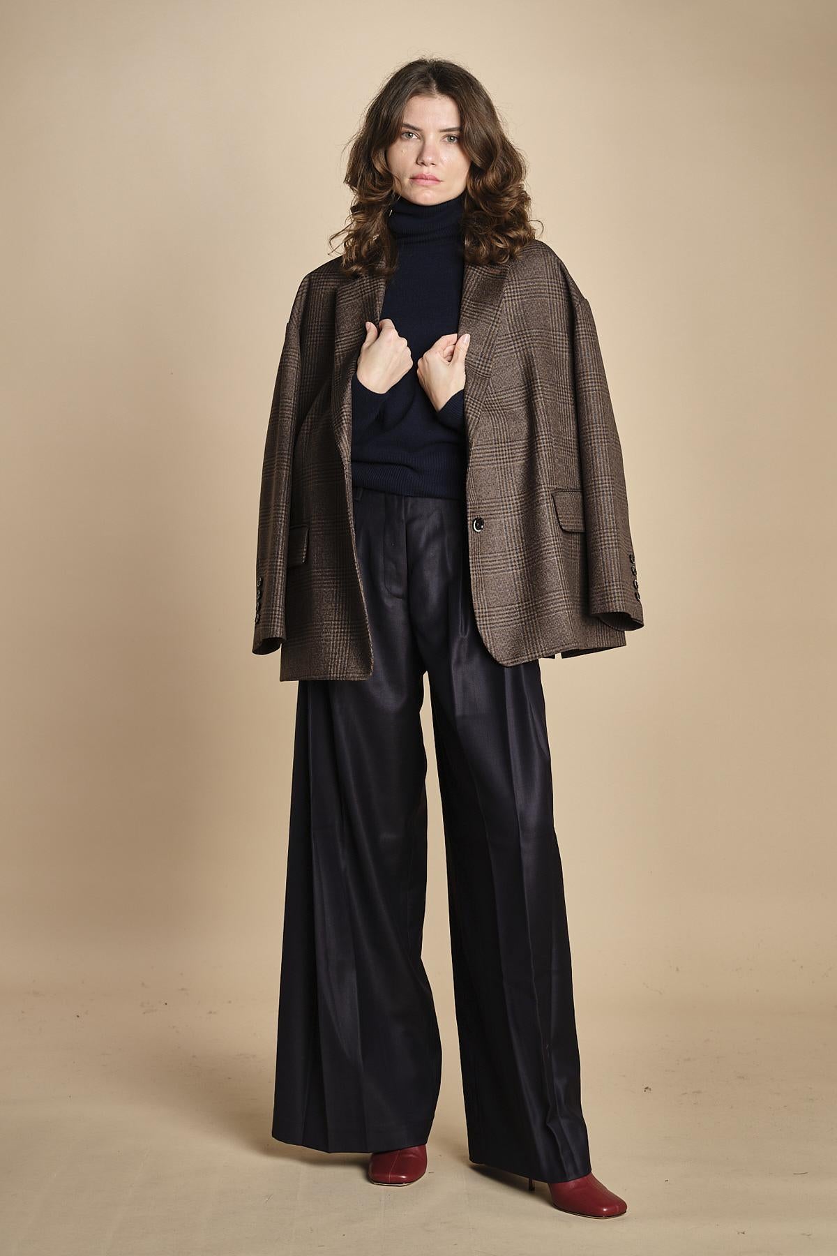 pantalone due pinces lana e seta. PETRA PE80 NAVY nine in the morning 
