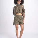short con fiori intarsiati ZOE M4370 PESTO lace the label 