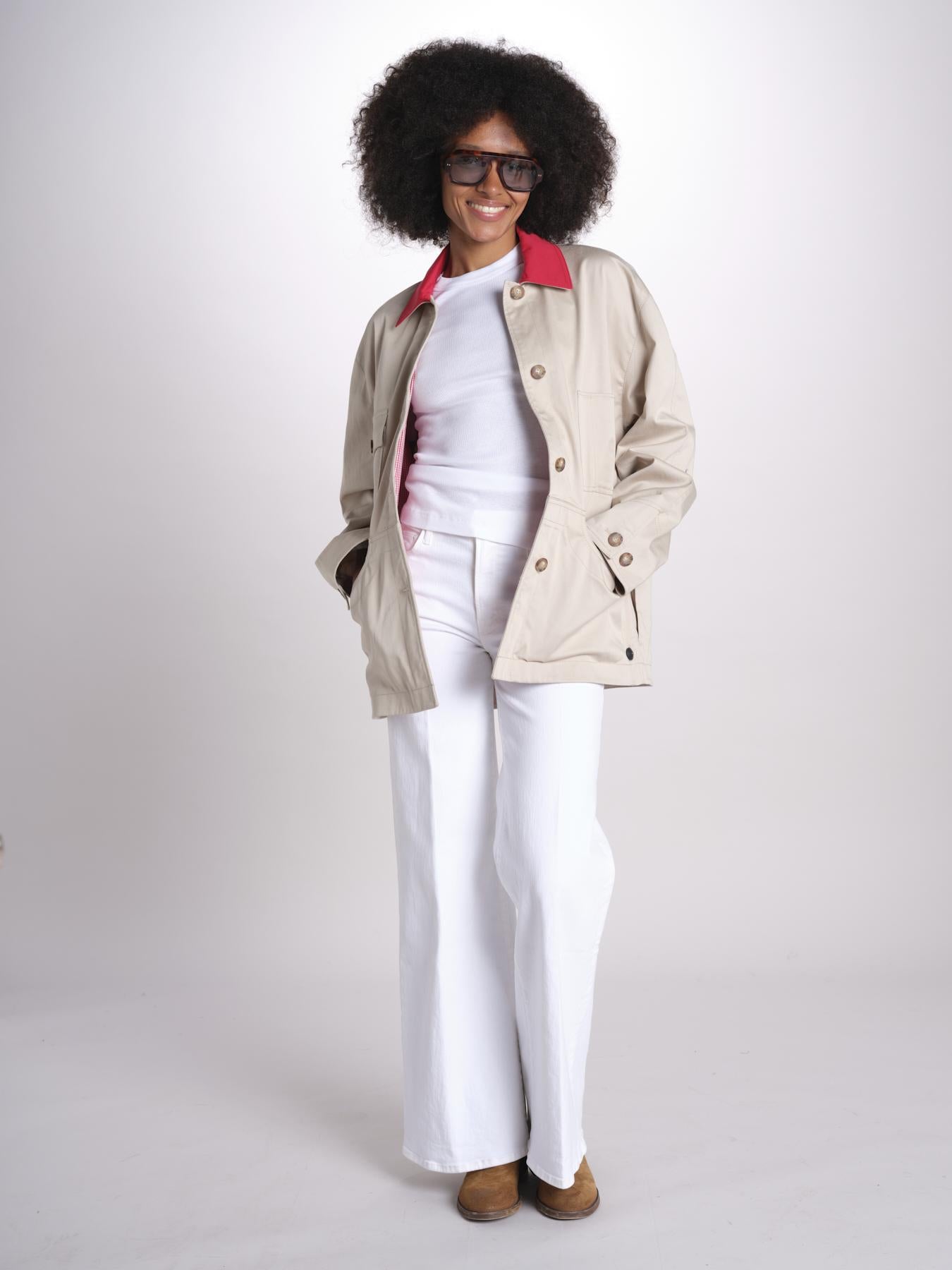 giacca sahariana con colletto in contrasto 16V525CO574 P150 BEIGE ines de la fressange 