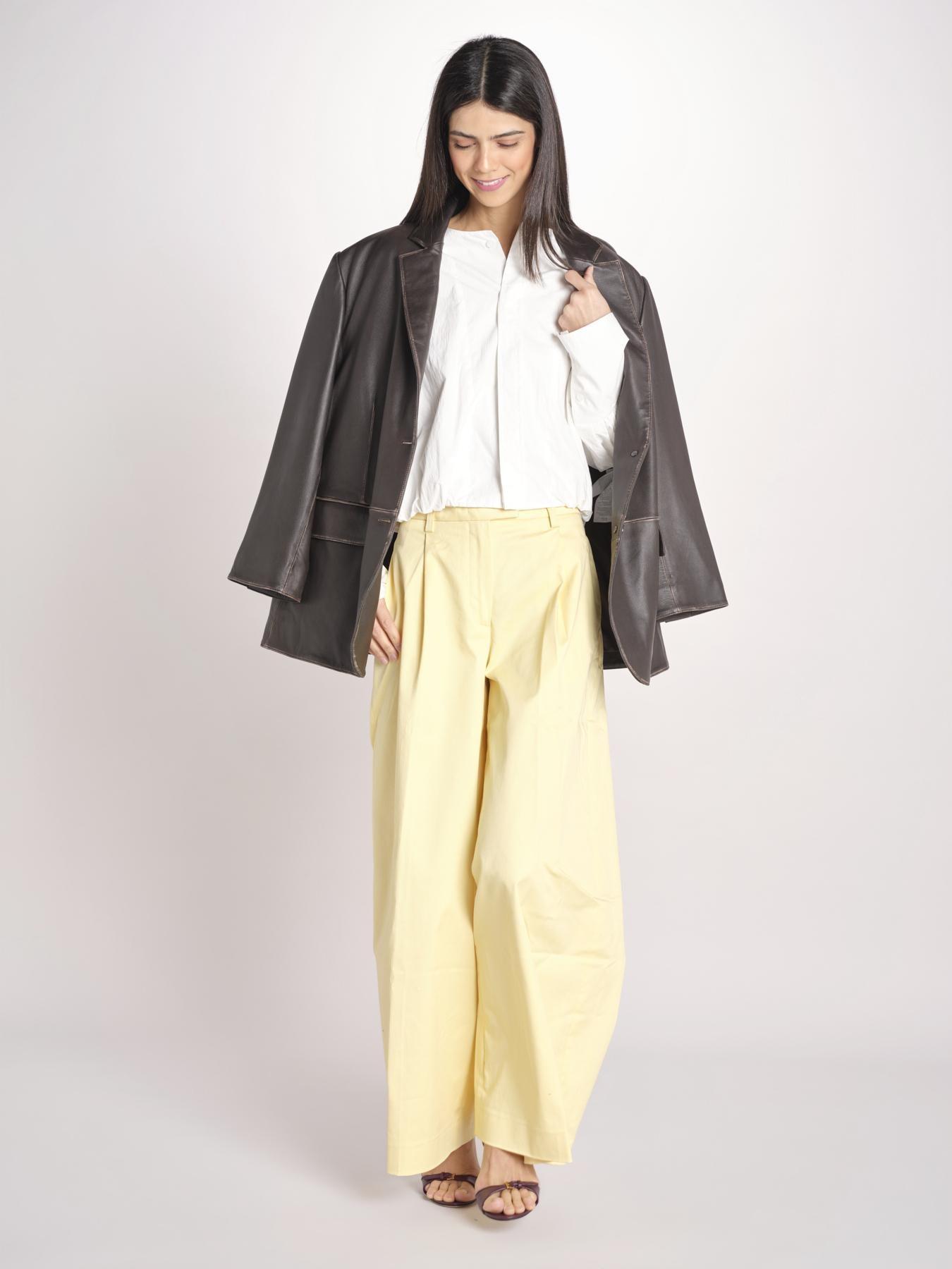 pantalone a vita bassa in gabardina DEVA T3118 T0176 LIGHT YELLOW the latest 