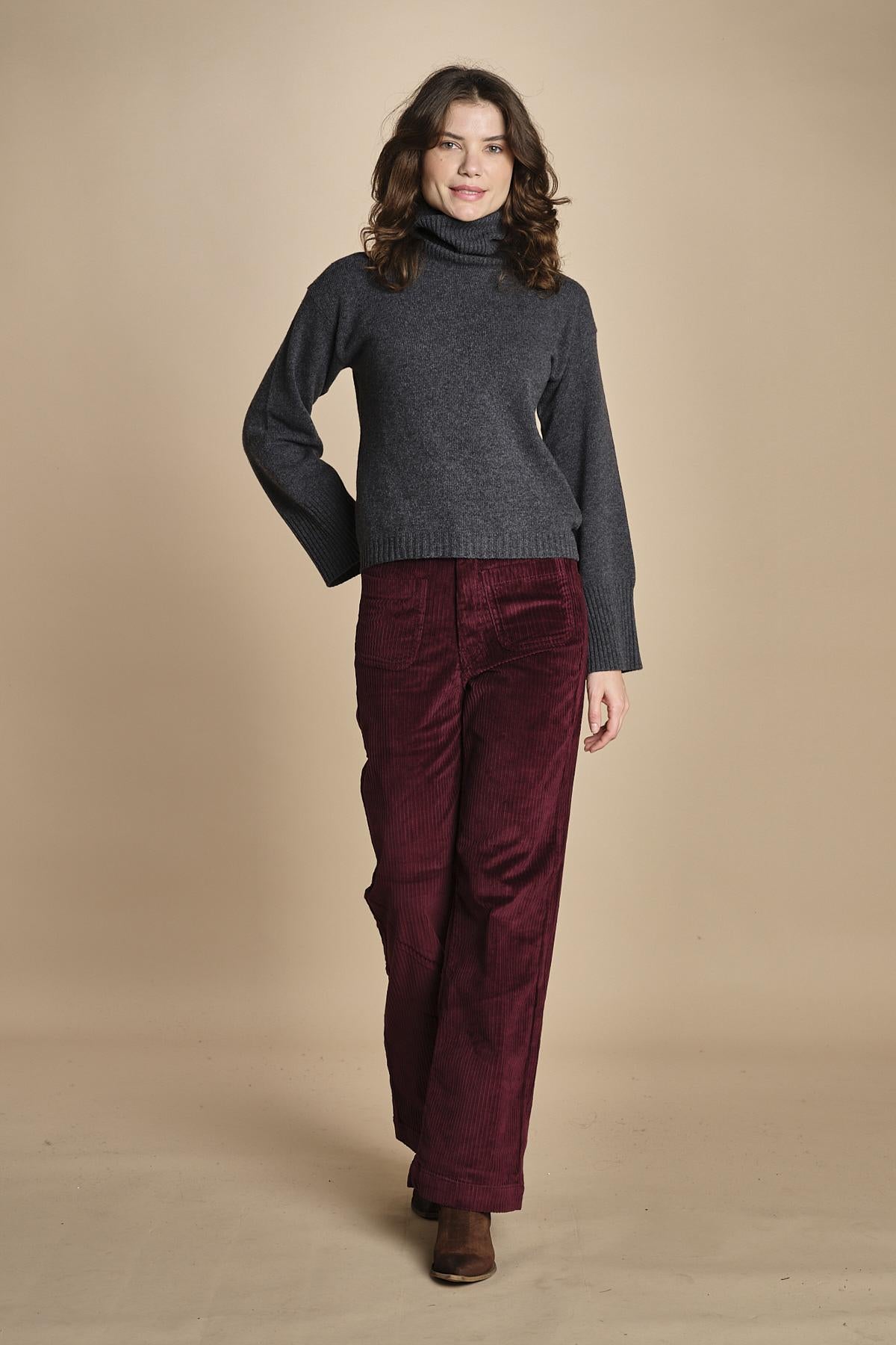 pantalone a zampa con taschine FAUVE WX BORDEAUX fam 