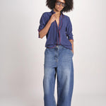 camicia in seta con bordino rosso ANTHEA BLU milaura 